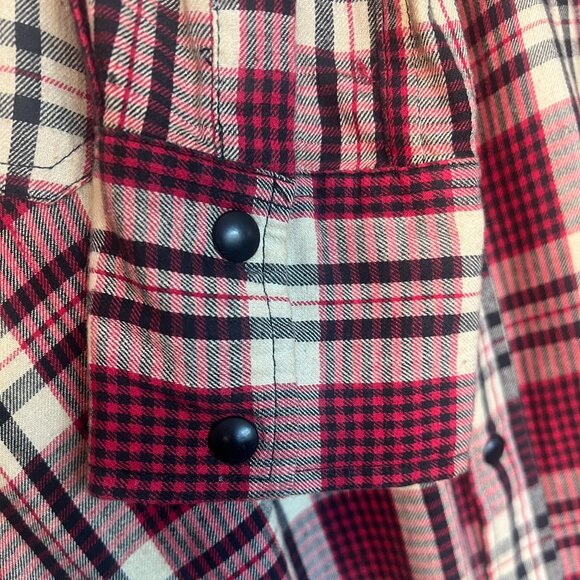 BLANK NYC Plaid Button Down with Sequin Back, Red Cream, Size Small - Picture 9 of 13